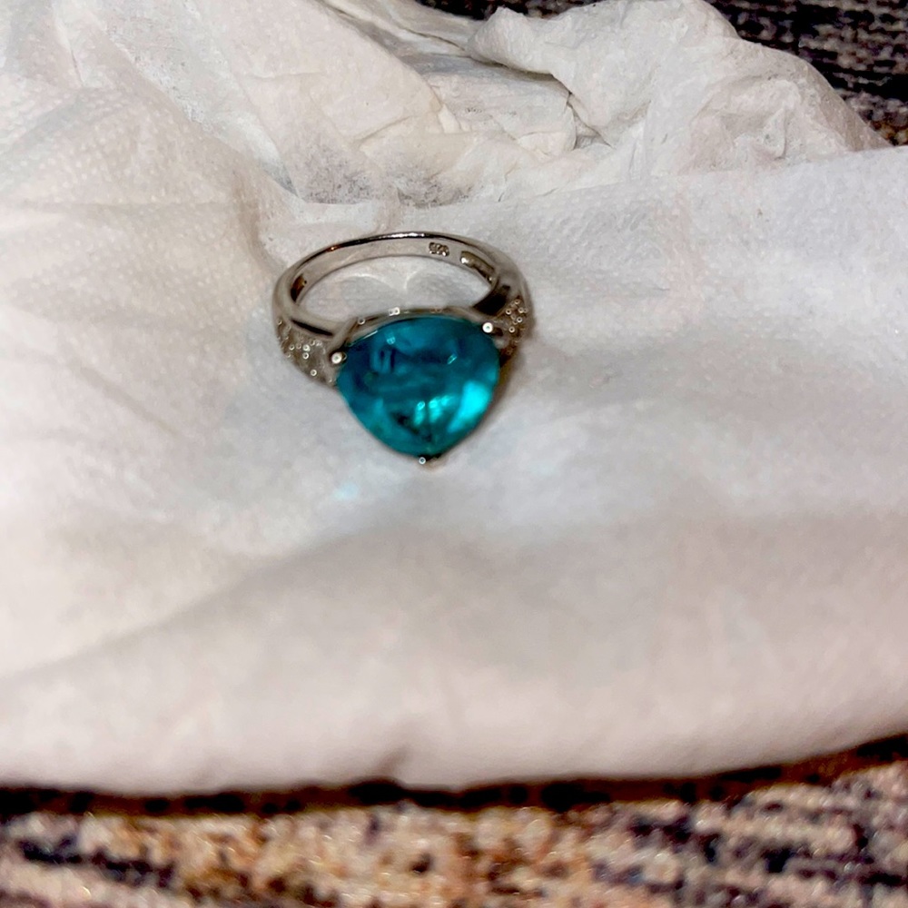 Sterling Silver Blue Topaz with cz on sides
